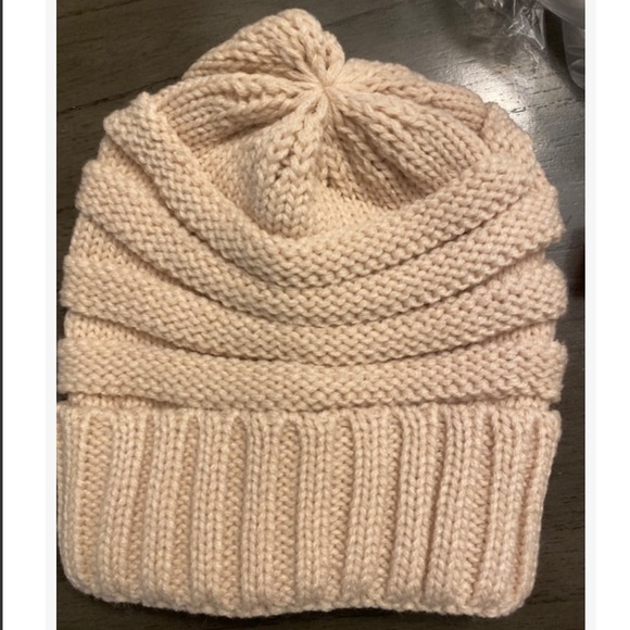 Beige Cream Beanie Cable Knit Hat - Picture 4 of 6